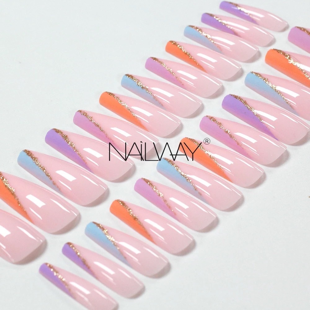 LONG COFFIN press on nails 24 pc nail set stick on fake nail with glue kit